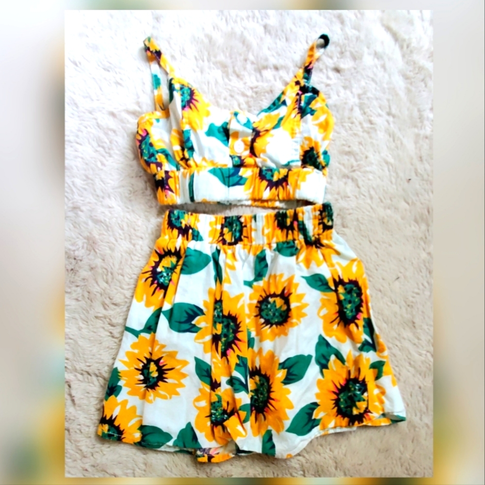 2 piece sunflower crop top & skirt